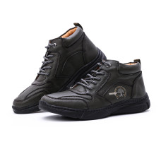 Men's High Top Boots Winter PU Leather Ankle Boots Fur Lined Warm Slip Resistant Waterproof Casual Shoes Outdoor Mountaineering Hiking Shoes