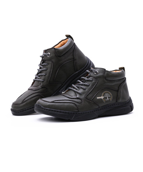Men's High Top Boots Winter PU Leather Ankle Boots Fur Lined Warm Slip Resistant Waterproof Casual Shoes Outdoor Mountaineering Hiking Shoes