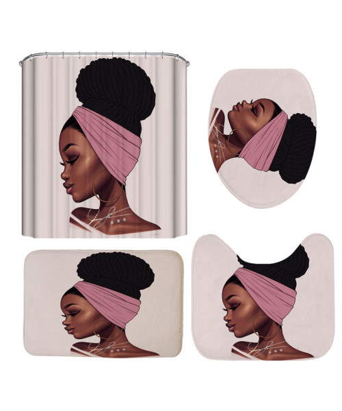 African Girl Waterproof Shower Curtain Non-slip Mats Bath Carpets Toilet Seat Cover Floor Mat