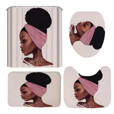 African Girl Waterproof Shower Curtain Non-slip Mats Bath Carpets Toilet Seat Cover Floor Mat