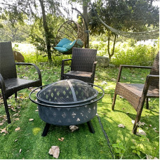 32 inch Round Crossweave Wood Burning Fire Pit Stove Firepit Heater with Poker for Outdoor Camping Patio Deck Backyard, 8011