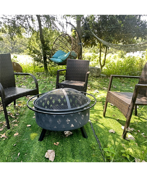 32 inch Round Crossweave Wood Burning Fire Pit Stove Firepit Heater with Poker for Outdoor Camping Patio Deck Backyard, 8011