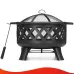 SINGLYFIRE 30 Inch Fire Pit for Outside with Grill Outdoor Wood Burning Firepit Large Steel Firepit Bowl for Patio Backyard Picnic Garden with Swivel BBQ Grill / Ash Plate / Spark Screen / Poker