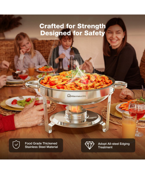 Warmounts 4-Pack Chafing Dish Buffet Set, 5QT Round Buffet Servers and Warmers Set, Stainless Steel Catering Food Warmer with Glass Lid & Holder for Party Home Garden Wedding