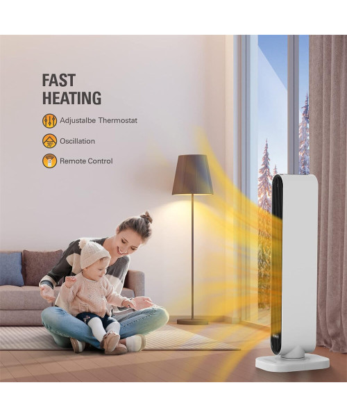 STEALTH 32'' Space Heater, 4 Modes, 6h Timer, Safety Fast - Quiet Heat,Tip-Over Protection, 1500W PTC Ceramic Heater Portable Tower Fan Electric Heater for Bedroom, Office, Indoors JHT100