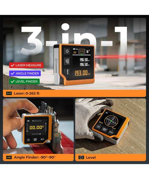 CIGMAN CD-80 Laser Tape Measure 80M Digital Measuring Device LCD Backlit Rechargeable USB-C Tilt Angle Measurement Multiple Modes Precision Tool