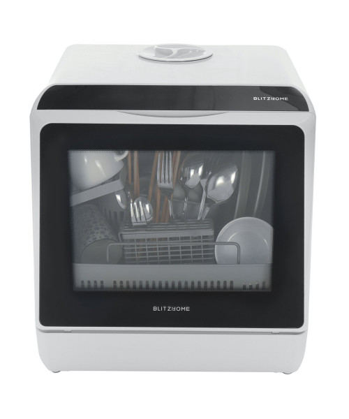 BlitzHomeBH-CDW1 Smart Portable Countertop Dishwasher US Plug with APP Control, 4-6 Sets Big Capacity, Dual Water Inlet Modes, 360Spraying, 75High Temperature, Five Cleaning Modes, Drying Function