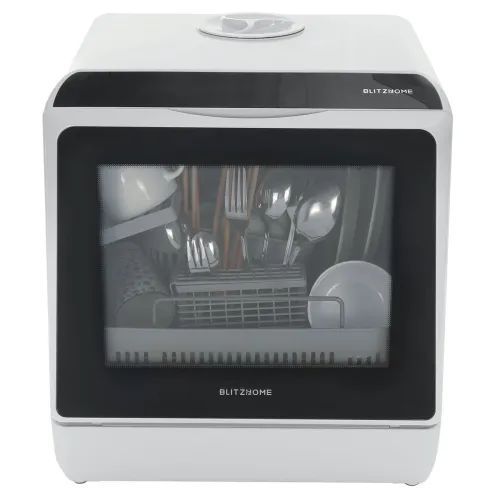 BlitzHome BH-CDW1 Smart Portable Countertop Dishwasher US Plug with APP Control, 4-6 Sets Big Capacity, Dual Water Inlet Modes, 360Spraying, 75High Temperature, Five Cleaning Modes, Drying Function