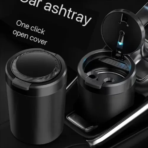 Car Ashtray Multifunctional with Cover Home Smoke Bucket with LED Light Car Portable Ashtray Smokeless Auto Ashtray Holder