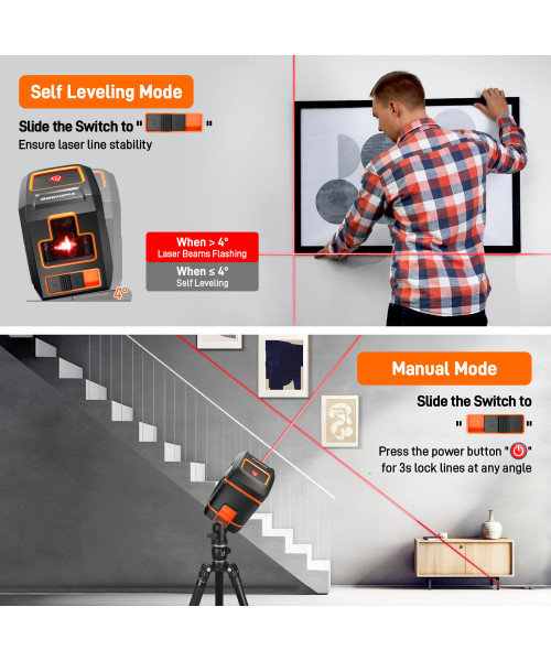 GOCHIFIX Laser Level Self Leveling 360 Red Laser Level Line Tool Wall Suction Stand Receiver 100ft Line Laser for Picture Hanging Outdoor Rechargeable Battery