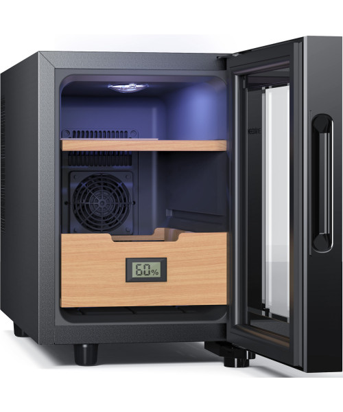 NEEDONE Humidor 16L with Cooling and Heating Temperature Control System Electric Cooler for 100 Counts with Digital Hygrometer Made with Spanish Cedar Wood Gift for Men 2 Layers