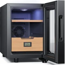 NEEDONE Humidor 16L with Cooling and Heating Temperature Control System Electric Cooler for 100 Counts with Digital Hygrometer Made with Spanish Cedar Wood Gift for Men 2 Layers