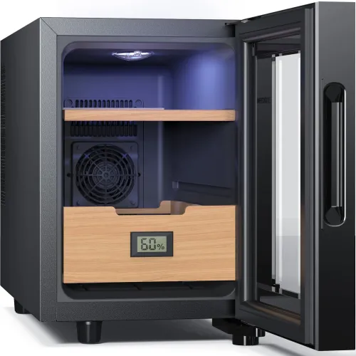 NEEDONE Humidor 16L with Cooling and Heating Temperature Control System Electric Cooler for 100 Counts with Digital Hygrometer Made with Spanish Cedar Wood Gift for Men 2 Layers
