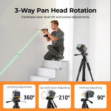CIGMAN CTP01 Professional Adjustable Laser Level Tripod Lightweight Aluminum 1.5M Height 360 Rotation 3-Way Swivel Pan Head for Laser Levels Cameras Projectors Phones