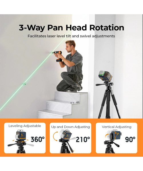CIGMAN CTP01 Professional Adjustable Laser Level Tripod Lightweight Aluminum 1.5M Height 360 Rotation 3-Way Swivel Pan Head for Laser Levels Cameras Projectors Phones