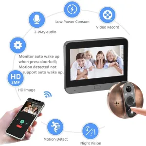 Tuya Smart WiFi Doorbell 1080P Peephole Camera 2MP 2304x1296P PIR Motion Alexa Google Integration 5000mAh Battery Two-Way Intercom Night Vision