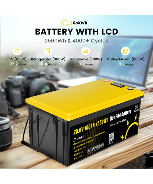 Gokwh 24V 100Ah with LCD Energy Storage Box Solar Lithium ion Lifepo4 Battery for RV Boat Home Energy Storage