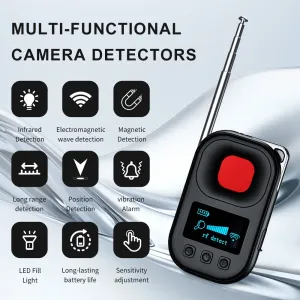 T03 Multi-function Display Hidden Cameras GPS Tracker Detector 1MHz-6.5GHz Frequency Range 450mAh Battery Type-C Interface Portable Security Device