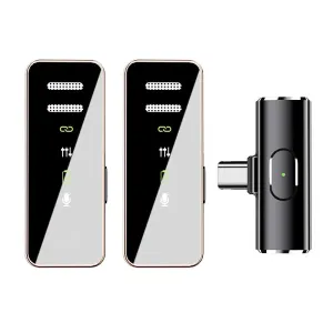 S18 1-to-2 2.4G Wireless Lavalier Microphone DSP Noise Cancelling Plug and Play Lapel Mic for Video Recording Interview