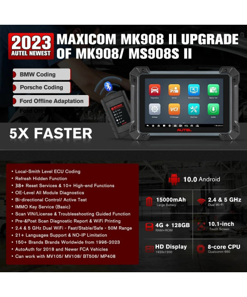 AUTEL MaxiCOM MK908 II Automotive Diagnostic Scan Tool 36+ Reset Services 10+ High-end Functions 21+ Languages Support NO-IP Limitation