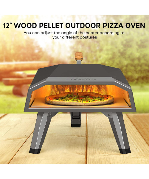 ECOWELL EPO12L Outdoor Wood Fired-12''Outside, Pellet Oven with Pizza Stone/Peel, Infrared Thermometer and Portable Cover