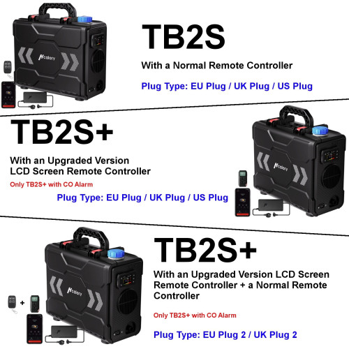 HCALORY TB2S / TB2S+ 6L 8KW Parking Diesel Air Heater All-in-One Portable Heater with CO Alarm Wireless Temperature Sensor Automatic Start and Stop Altitude Mode App Control 12V/24V/100~240V for Cars Trucks Boats Buses RV Camper Tent