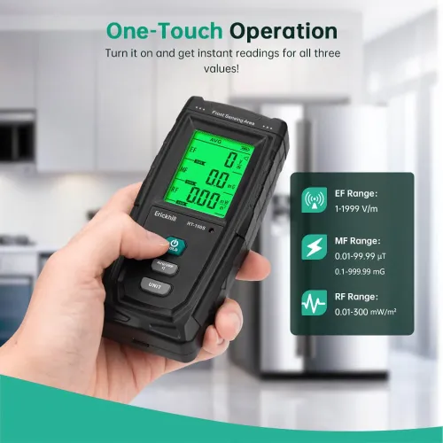 ERICKHILL RT-100S 3 in 1 EMF Meter Electric Magnetic RF Fields Detector Instant Readings Color-Coded Display with Triple Alerts Energy Efficient and Portable