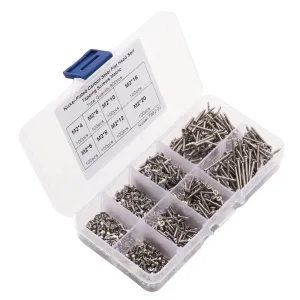 800pcs M2 Screw Assortment Kit M2 Cross Drive Flat Head Self-Tapping Screws Nickel-Plated Carbon Steel Wood Screws Kit with Box