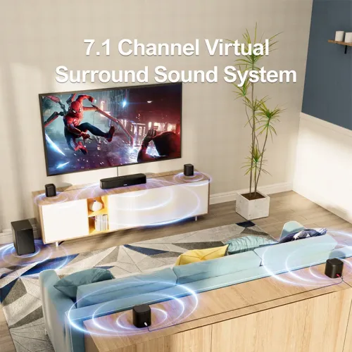 Refurbished Ultimea Aura A40 330W 7.1CH Soundbar bluetooth Soundbar 8 High-Performance Speakers BassMX SurroundX Technology 121 Preset EQ Matrices 6 Adjustable Surround Levels Wired Soundbar Subwoofer Surround System