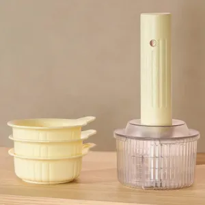 Comfook Multi-functional Electric Meat Grinder with 3 Bowls Cordless USB Rechargeable 60W Powerful Food Processor for Mincing Slicing Blending Cooking