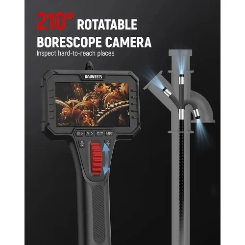 KAIWEETS KBA02 Two-Way Articulating Borescope Camera 1920x1080 HD Display 4.3 Inch Screen 6.5mm Lens LED Lights 360 Rotation Industrial Endoscope Inspection Tool