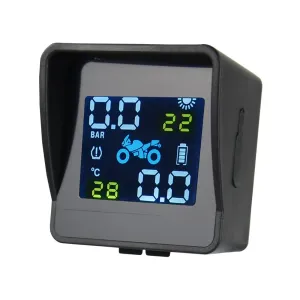 USB Solar Charging Motorcycle TPMS Motor Tire Pressure Tyre Temperature Monitoring Alarm System with 2 External Sensors