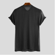 Men Mesh See-Through T-Shirt Training Fitness Sport Casual Short Sleeve Slim Fit Thin Tee Tops