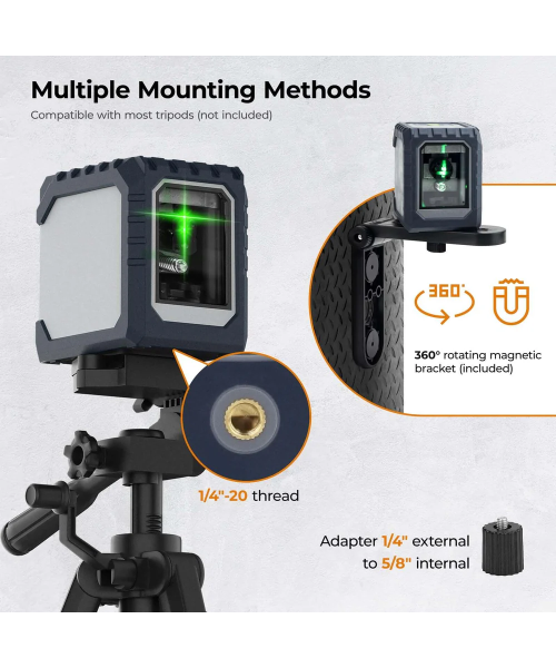 CIGMAN CM-G02/CM-G02A Laser Level Tool 2 Lines 510-530nm Green Laser IP54 30M Range High Accuracy Rechargeable Battery
