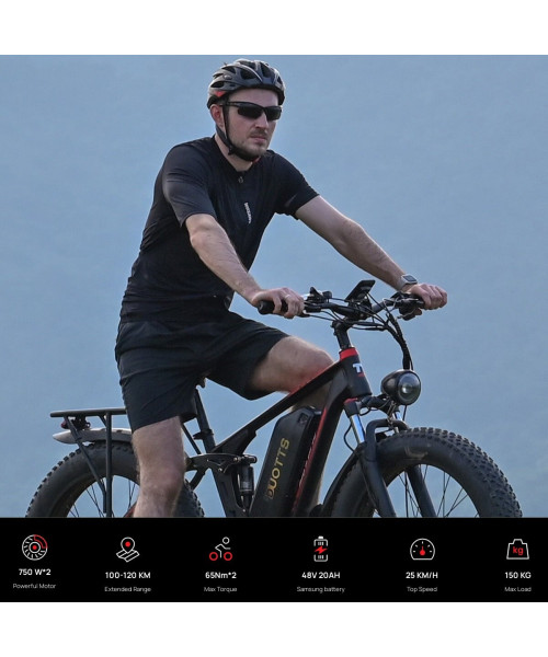 DUOTTS S26 Electric Bike 2024 Version 48V 20AH SamsungBattery 1500W(750W*2) Dual Motors 26*4.0inch Fat Tires 120-150KM Max Mileage 200KG Max Load Electric Bicycle