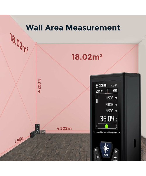 Direct CIGMAN CD-60 393ft 120M Dual Laser Distance Meter High Precision Rechargeable Bilateral Unidirectional Measure with Large LCD Display Multifunctional Modes Ideal for Construction Sites Home Renovation Projects