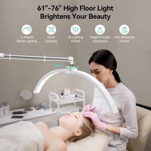 Janolia Floor lamp Lash Light for Eyelash Tech LED Half Moon Light Lash Lamp Esthetician Light Adjustable Brightness 360Rotating for Lash Tech Tattoo Beauty