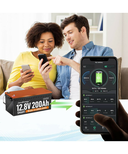 JavaEnegy 12V 200Ah Lifepo4 Battery with Bluetooth&APP Monitor Built-in 200A BMS with Heating Function Lithium Iron Phosphate Battery Pack For 12V 24V 48V Solar Storage EV RV Boat