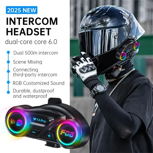 Y13Pro Motorcycle Helmet Bluetooth Headset Intercom Distance 500M Stereo Fm Radio Mixing Music Sharing