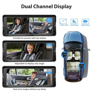Car Baby Camera Dual Channel 6.8inch 1080P Display with 2 IR Night Camera and 150 Wide View Angle Automotive Baby Camera