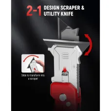 KAIWEETS Utility Knife Scraper 2-in-1 Folding Box Cutter Zinc Alloy Body Retractable Design 3 Angle Locking 10pcs SK2 High Carbon Blades Heavy Duty Blade Storage EDC Tool