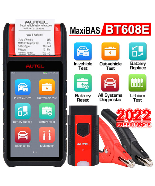 Autel MaxiBAS BT608E Car Battery Tester Scanner 12V 24V 100-3000 CCA Battery Analyzer All System Diagnostic Battery Registration Tool