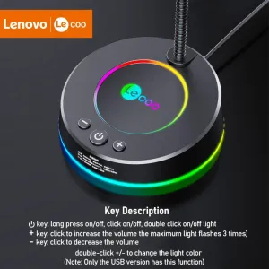 Lenovo Lecoo MC01 Wired Microphone Colorful Light Effect 360  Flexible Microphone for Tablet PC Computer