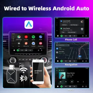 2 in 1 Wired to Wireless CarPlay Android Auto Adapter Plug & Play Voice Assistant with BT 5.0 5GHz WiFi