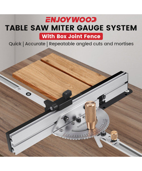 ENJOYWOOD Brass Handle 450mm 27 Angle Miter Gauge With Box Joint Jig Track Stop Table Saw Router Miter Gauge Saw Assembly Ruler For Woodworking Tools