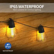 Elfeland 11M 15 Bulbs Solar Powered Outdoor String Lights Remote Control Waterproof IP65 Warm USB Ambiance Lighting Camping Backyard Decorations