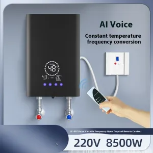Tevorex 220V 8500W Touch Screen Instant Electric Water Heater AI Voice Control Constant Temperature Variable Frequency Shower Kitchen Fast Heating