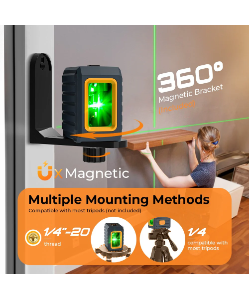 CIGMAN CM-G01 2 Lines Green Laser Level High Visibility 0.3mm/m Self-Leveling IP54 Water Resistant Long Battery Life