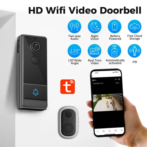 M19 Tuya Smart Video Doorbell 1080P HD WiFi Wireless Door Camera 120 Wide Angle Night Vision 2 Way Audio Smart Life APP Remote Control AI Human Detection 4000mAh Battery Home Security