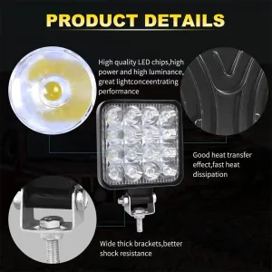 2PCS 48W Floodlight Square Work Light 12V 24V Driving Auxiliary lamp for Jeep Truck Tractor Offroad 4x4 ATV Boat Auto Barra Led Headlight